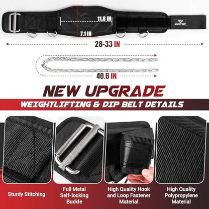 3-in-1 Weighted Pull Up Belt, Weight Lifting Dip Belt with 40.6 IN Chain & Self Locking, Weighted Gym Belt for Pull Up, Squat, Powerlifting & Deadlift, Capacity Up to 350 LBS - size: Small (22-33''/71-83CM）