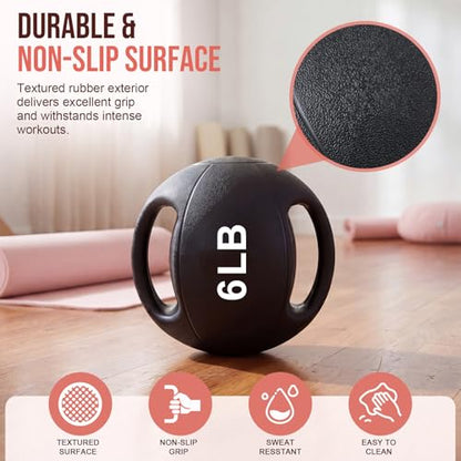 Gemscream 2 Pcs Medicine Ball with Dual Grip - 6 lb & 8 lb Exercise Balls, Durable Non Slip Rubber Grip Medicine Ball for Home Gym, Strength Training, Core Workouts, Fitness Enthusiasts & Gift Giving