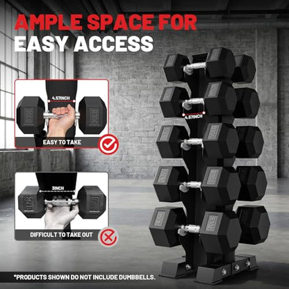 PAPABABE Hex Dumbbell Set with Rack, 85-560lb Rubber Encased Dumbbell Free Weights Dumbbells Set with Storage Rack, Hand Weights Set for Strength Training