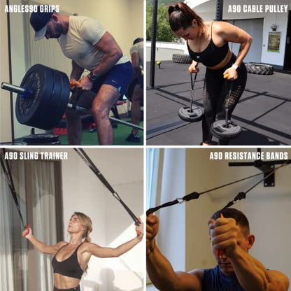 Suspension Pulley Trainer - A90 Strength Set, 440 lb - Indoor & Outdoor Use with Portable Pulley Gym - Joint-Friendly Motion with Suspension Trainers - Compact Portable Workout Cables