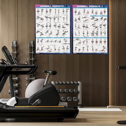 goremote Dumbbell Workout Poster Set (2 Pack) for Home Gym Exercise