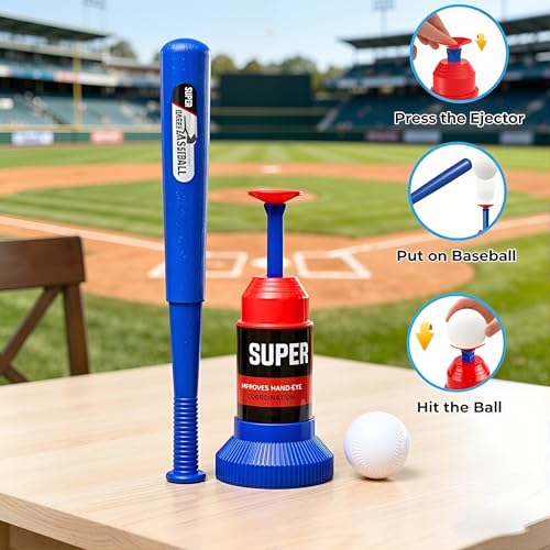 KAK Baseball Training Tee Ball Popper, Pop Up Baseball Trainer with Baseball Bat & 2 Practice Balls, Hitting Tee for Perfect Swings, Batting Practice Equipment Indoor Outdoor, No Pitcher Required