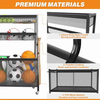 Ultrawall Sports Equipment Organizer, Golf Bag Stand w/Ski & Ball Storage - size: 36in