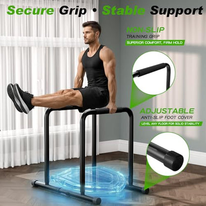 Dip Bar with Dual Inner Connectors, Adjustable Height & Width Parallel Bars, 1100LBS Heavy Duty Calisthenics Bars, Stable Design Calisthenics Equipment Dip Bars for Home Strength Training