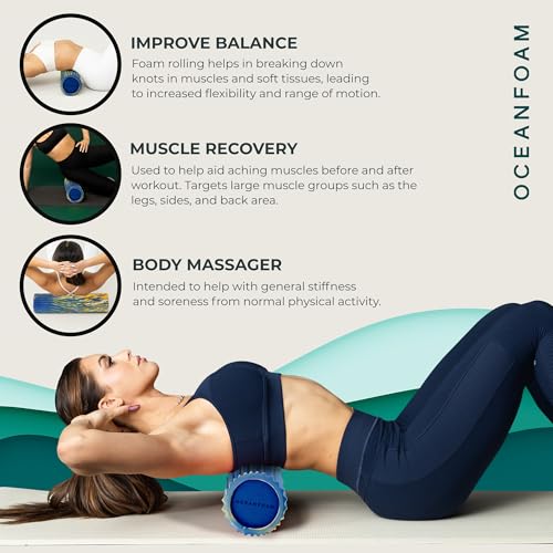 Tidal Roller - Royal, Gold & Natural Marbled - Muscle Massage Foam Roller for Back Pain & Stretching - Firm & Ergonomic Wide Wave Textured - Yoga, Athletics, & Wellness - Full Size, 20" x 5" - color: Royal, Gold & Natural Marbled