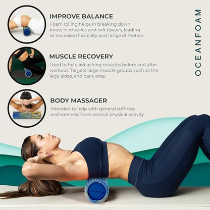 Tidal Roller - Royal, Gold & Natural Marbled - Muscle Massage Foam Roller for Back Pain & Stretching - Firm & Ergonomic Wide Wave Textured - Yoga, Athletics, & Wellness - Full Size, 20" x 5" - color: Royal, Gold & Natural Marbled