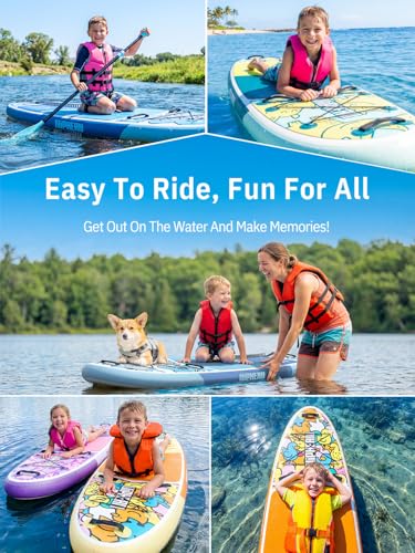 Niphean (Extra Large) Inflatable Paddle Board, SUP for 2+1 People/Family 500lbs Capacity Stand Up Paddle Board with SUP Accessories, StabilTrac Fin Non-Slip Paddleboard for Adults - color: Cyan Blue