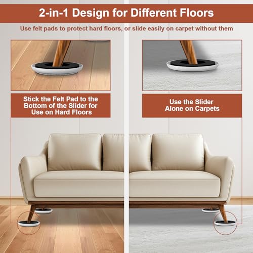 Furniture Sliders for Hardwood Floors: Multi-Surface 3-in-1 Moving Sliders - size: 4.3in Round 8+8+1Pack
