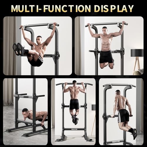 Power Tower Pull Up Bar and Dip Station, Multi-Function Home Gym, Strength Training Fitness Equipment, Height Adjustable - color: White