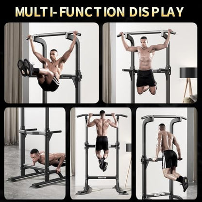 Power Tower Pull Up Bar and Dip Station, Multi-Function Home Gym, Strength Training Fitness Equipment, Height Adjustable - color: Black