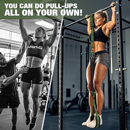 Pull Up Assistance Bands, Pull Up Bar Resistance Bands, Pull Up Bands for Enhanced Strength Training, Muscle Training, 3 Heavy-Duty Adjustable Pull Up Assist Strap & Comfortable Foot Strap - style: Army Green