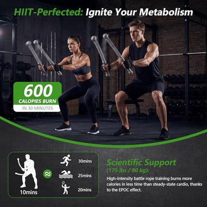 2026Upgraded Weighted Ropeless Battle Ropes for Home Gym&Travel - 2Pack 4MM Steel Spring Cordless Portable Battle Ropes, Exercise Rope Sticks for HIIT, Strength&Cardio, Grey