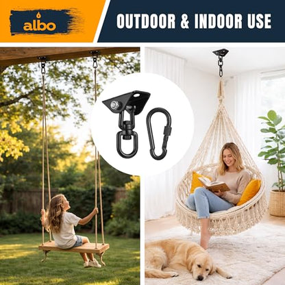 Albo 2650 LBS Ceiling Mount Swing Hanger Hook for Hammock Chair & Porch Swing, 360° Rotating Heavy Duty Bracket with Safety Carabiner, Punching Bag, Yoga Swing, TRX Strap, Garage Gym