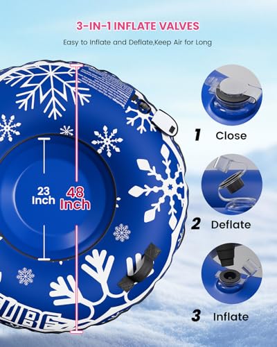 Snow Tube for Adult and Kids,Infatable Heavy Duty Snow Sled with Canvas Cover, Padded Handles, Thickened Bottom,Winter Outdoor Toy Gift