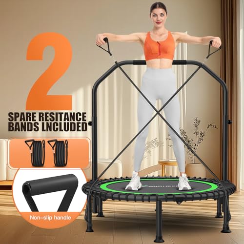 ANCHEER 40"/48" Foldable Mini Trampoline with Adjustable Handle for Adults - color: Deep Green, size: 48 inch