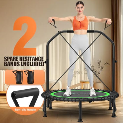 ANCHEER 40"/48" Foldable Mini Trampoline with Adjustable Handle for Adults - color: Deep Green, size: 48 inch