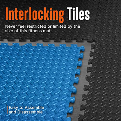 Thick Puzzle Exercise Mat Foam Interlocking Tiles Protect Floors from Gym Equipment Exercise, Durable Non-Skid Texture, Kid Baby Family Safe Easy to Assemble - color: Black & Blue, size: 10