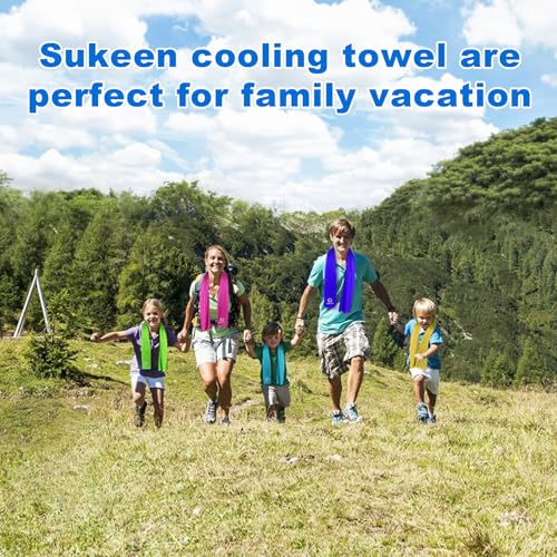 Sukeen 4 Pack Cooling Towels (40"x 12"), Cooling Neck Wraps, Soft Ice Towel - color: Dark Blue/Green/Lake Blue/Pink