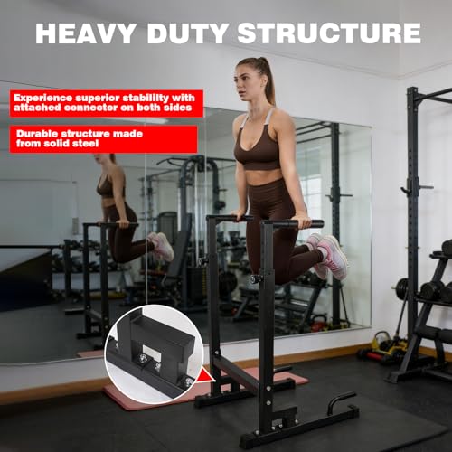 Dip Station, Adjustable Height 6-Level Multi-Function Power Tower Pull Up Bar Stand – Heavy Duty Steel Dip Bars for Home Gym, Tricep Dips L-Sit Push Up Calisthenics Workout Equipment, Supports 500 LBS