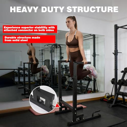 Dip Station, Adjustable Height 6-Level Multi-Function Power Tower Pull Up Bar Stand – Heavy Duty Steel Dip Bars for Home Gym, Tricep Dips L-Sit Push Up Calisthenics Workout Equipment, Supports 500 LBS