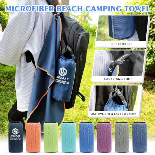 HOEAAS 2 Pack Microfiber Camping Towels, Quick Dry Towel, Super Absorbent Ultra Compact Travel Towel Soft Lightweight Sports Towel for Sweat Fast Drying Towels for Pool,Gym,Hiking,Backpacking,Fitness