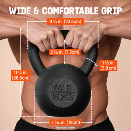 Yes4All Cast Iron Kettlebell, Strength Training Kettlebells 5-80 Lb (5,10,15,20,25,30,35,40,45,50,60,70,80 Lb) for Full Body Workout, Push up, Strength Training - Single & Kettlebell Set of 2 for Men - color: K. Black 60lbs, style: B. Cast Iron
