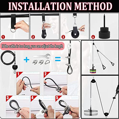 LAT Pulley System for Home Gym – Strength Training Fitness Equipment Cable Machine for Triceps, Biceps, Back & Shoulder Workouts - color: Cable + Adapter