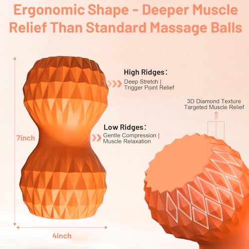 Vibrating Peanut Massage Ball, 3 Gear Heating, 5 Modes Deep Tissue Massager, Rechargeable Myofascial Release Roller for Muscle Pain Relief, Fitness, Yoga(Orange) - color: Orange