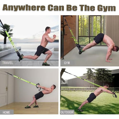 Bodyweight Resistance Training Straps, Home Gym Fitness Trainer kit - color: Bright Green
