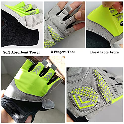 Men & Women Cycling Gloves - 5mm Padded Half Finger Breathable Mountain & Road Biking Gloves - color: Fluorescent Green, size: Small