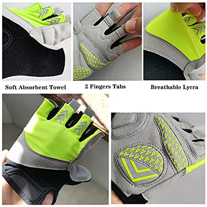 Men & Women Cycling Gloves - 5mm Padded Half Finger Breathable Mountain & Road Biking Gloves - color: Fluorescent Green, size: Small