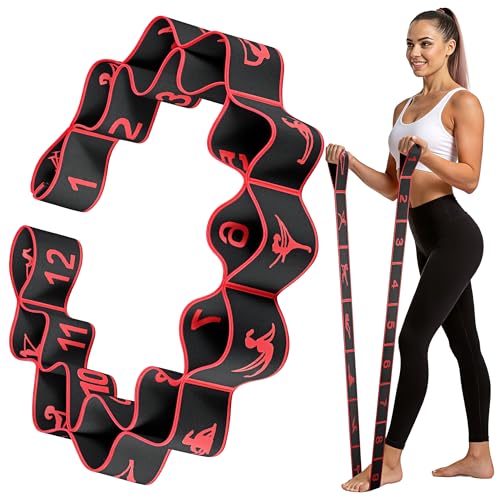 Resistance Bands, Stretch Band for Exercise, Physical Therapy, Rehab & Flexibility, Home Gym Equipment for Yoga, Pilates, Dance, Gymnastics, Number Loop Elastic Strap for Leg and Hip Stretches - color: Red Black