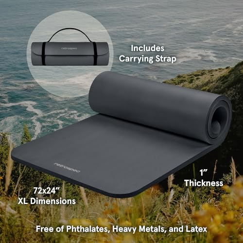 Retrospec Solana Yoga Mat 1" Thick w/Nylon Strap for Men & Women - Non Slip Exercise Mat for Home Yoga, Pilates, Stretching, Floor & Fitness Workouts