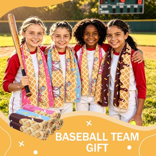12 Pcs Ice Cream Drip Baseball Cooling Towels, 40" X 12" Microfiber Chilly Sports Towels, Breathable Sweat Absorbent Rags for Hot Weather Workout Yoga Gym Coach, Ideal Team Gifts & Party Favors