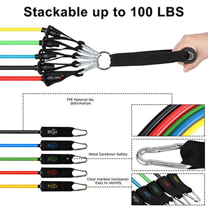 NPET Resistance Band Set 13pcs, Workout Bands, Exercise Band Set with Handle, Ankle Straps, Door Anchor, Carry Bag,for Resistance Training,Home Workouts, Physical Therapy