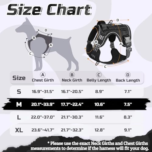 rabbitgoo Tactical Dog Harness for Medium, No Pull Military Service Vest - color: Black, size: Medium