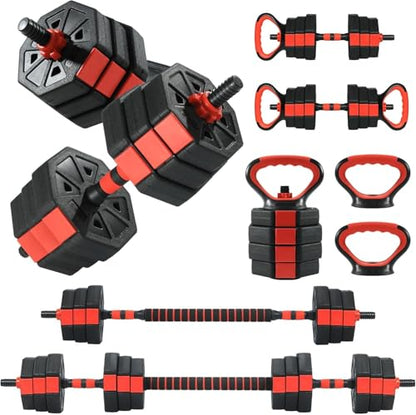 Adjustable Dumbbell Set, 44/66/88Lbs 4-in-1 Free Weights for Home Gym, Converts to Kettlebell & Barbell with Connector, Non-Slip Grip, Ideal for Men & Women Strength Training