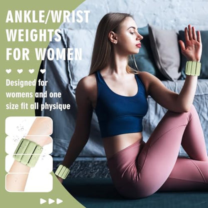 Wrist Weights, 2Pack Adjustable Wearable Wrist Ankle Weights for Women/Men, Silicone Wrist Bangles for Walking, Yoga, Pilates, and Gym, Arm & Leg Workout, 2lb - color: Green
