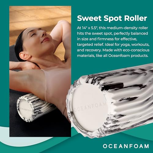 Sweet Spot Medium Exercise Foam Roller 14"x5.5" – Medium Density Travel Foam Roller for Physical Therapy, Deep Tissue Massage, Yoga, Pilates, Classic Exclusive Wave Texture (Black Marbled)