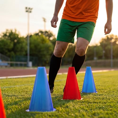 Hoteam 30 Pcs Traffic Cones Plastic Sport Agility Train - color: Red,Blue, size: 9inch