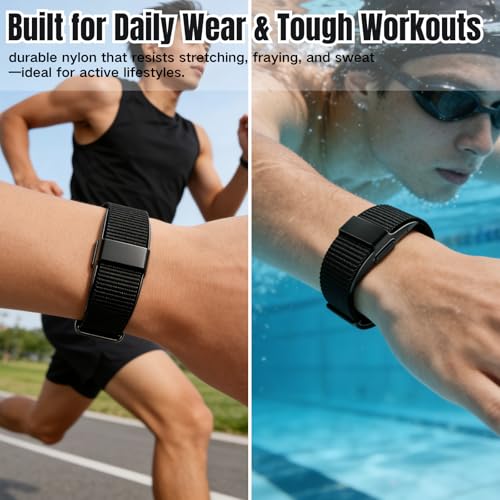 CAMTOVGCA Nylon Loop Compatible with Hume Band, Nylon Replacement Strap, Soft Adjustable Breathable Sport Wristband for Fitness Tracker - color: Black