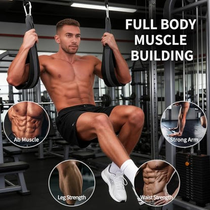 Hanging Ab Straps for Pull Up Bar, Abdominal Muscle Building Padded Arm Support Slings with D-Ring Strap, Soft Padded Exercise Straps with 2 Steel Carabiners for Ab Swing & Leg Raises at Home & Gym
