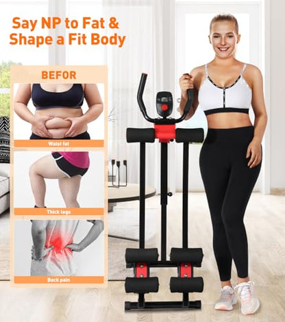 Ab Workout Equipment, Ab Machine for Women, Adjustable Core Abdominal Exercise Fitness Equipment, Foldable Waist Trainer Ab Crunch Home Gym Systems for Beginners - style: Black Dual-Track
