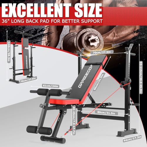 Standard Weight Bench Set with Foot Catch, Adjustable Bench Press Set with Squat Rack, Foldable Flat Incline Decline Workout Bench for Home Gym Full Body Training, 660LB Capacity (US Stock)