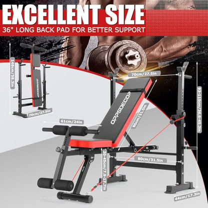 Standard Weight Bench Set with Foot Catch, Adjustable Bench Press Set with Squat Rack, Foldable Flat Incline Decline Workout Bench for Home Gym Full Body Training, 660LB Capacity (US Stock)