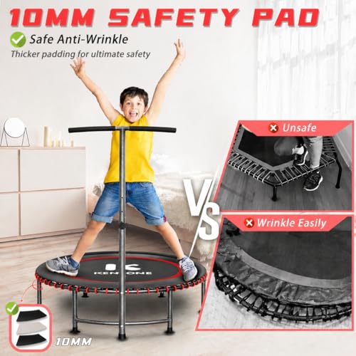 40/48" Low-Impact Rebounder Trampoline for Adults with Bungee, 450/550LBS Quiet Mini Exercise Trampoline with Adjustable U/T-Shaped Foam Handle Bar, Fitness Equipment for Indoor/Gym Workout - size: 40 inch, style: T-Bar