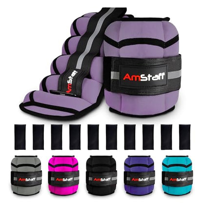 AmStaff Fitness Adjustable Ankle Weights 1 Pair 2 4 6 8 10 Lbs Leg Weight Straps for Strength Training, Walking, Jogging, Running, and Fitness Workouts – 1-5 lbs Each Ankle, 10 lbs Pair Set