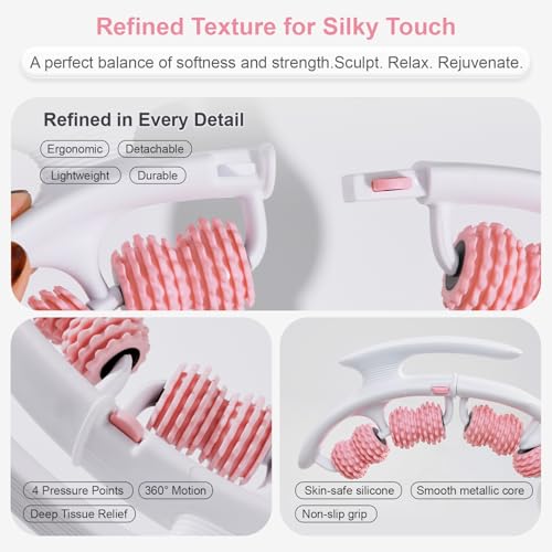 Cellulite Massage Roller, Cellulite Roller for Legs & Body, Handheld Muscle and Fascia Massager for Arms Waist Stomach, Anti Cellulite Massager Stick for Relaxation - color: Pink