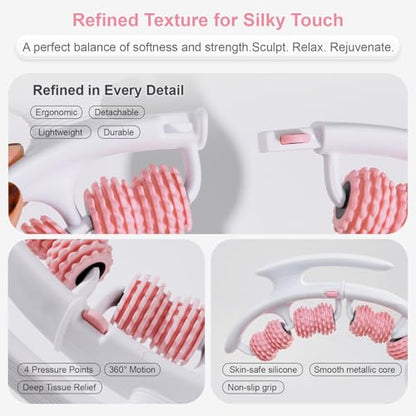 Cellulite Massage Roller, Cellulite Roller for Legs & Body, Handheld Muscle and Fascia Massager for Arms Waist Stomach, Anti Cellulite Massager Stick for Relaxation - color: Pink