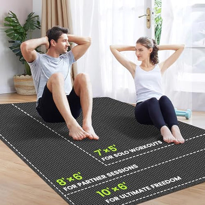 Stepwaver Extra Large Exercise Mat, 7'x5' 8'x6' 10'x6' (8mm) Extra Thick Workout Mats for Home Gym Flooring, Non-Slip, Ultra Durable, High-Density Gym Mat for Cardio,Yoga, Jump Rope, MMA, Weights